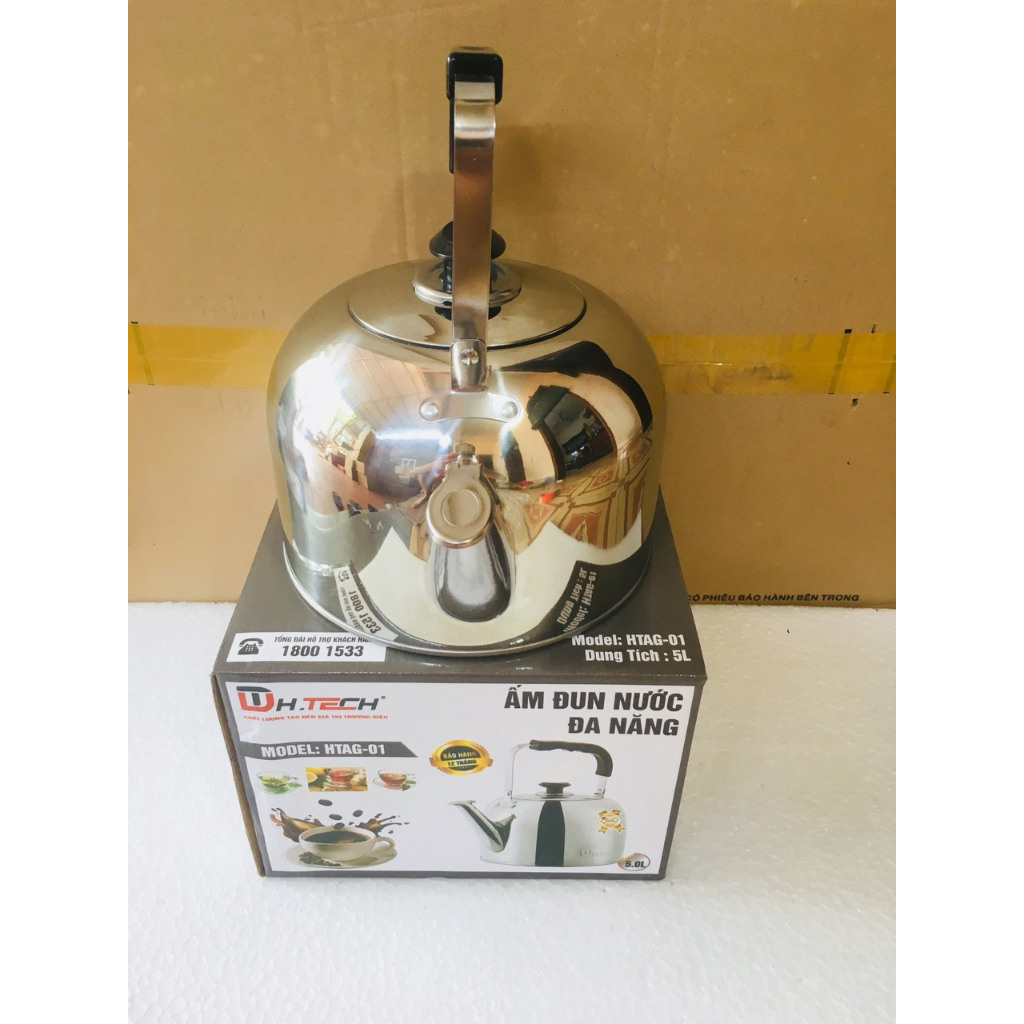Ấm đun nước Inox đáy từ 5 lít 👉 H.Tech ✅ Đạt Tường có còi báo sôi