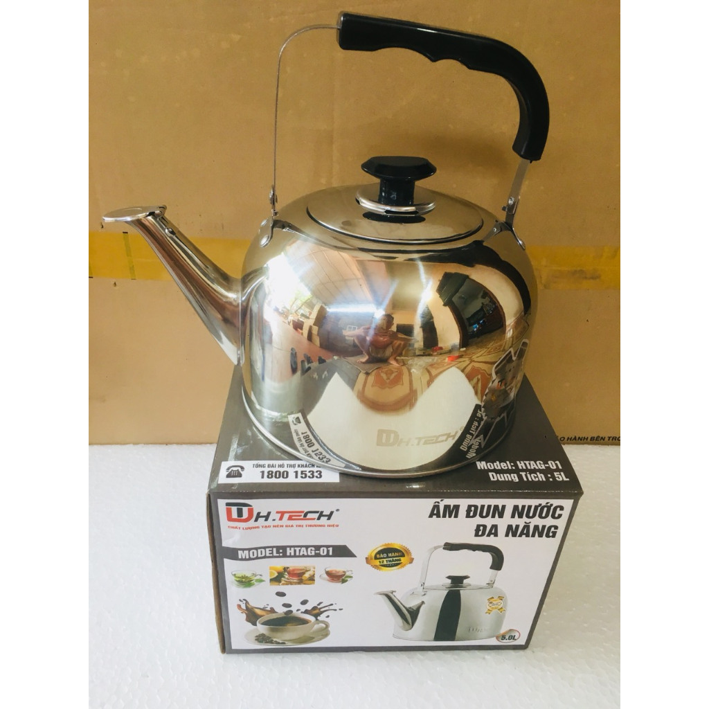 Ấm đun nước Inox đáy từ 5 lít 👉 H.Tech ✅ Đạt Tường có còi báo sôi