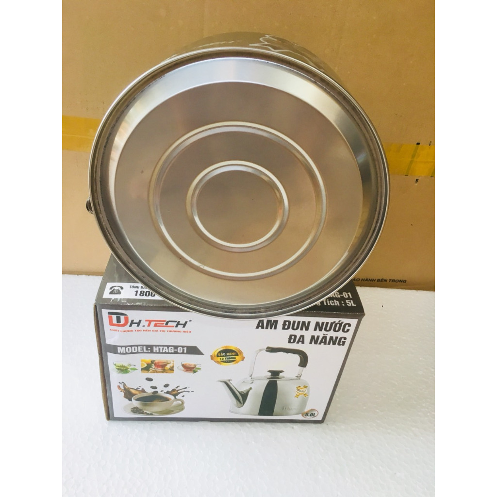 Ấm đun nước Inox đáy từ 5 lít 👉 H.Tech ✅ Đạt Tường có còi báo sôi