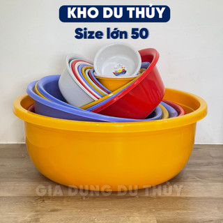 Thau nhựa tròn size lớn 50 nhựa dày dặn bền chắc dùng làm thau trộn thức ăn, thau rửa chén quán ăn, chậu giặt đồ