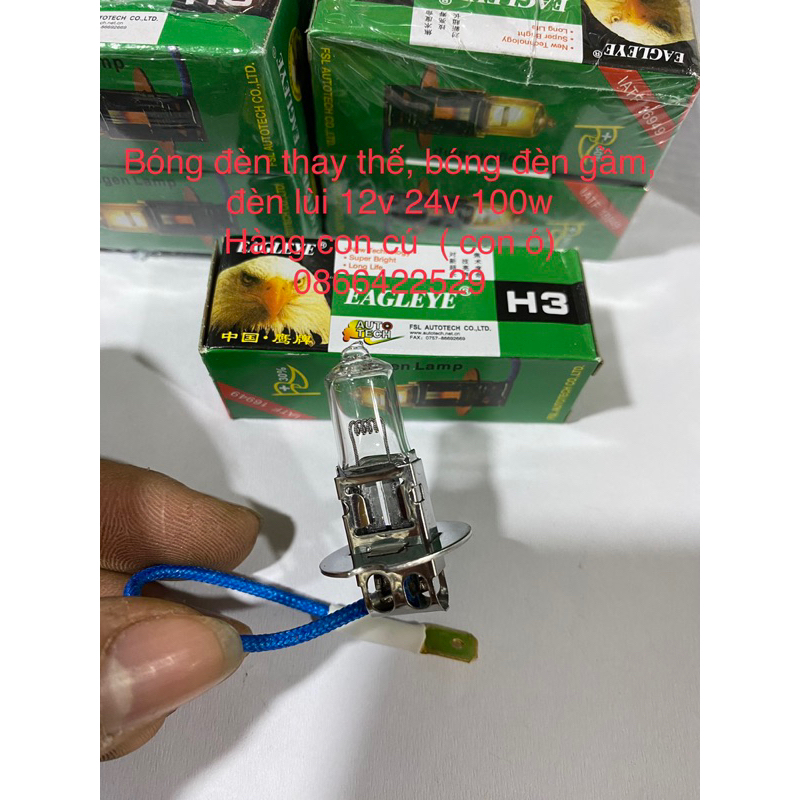 Bóng dây chân h3  dùng cho đèn lùi, đèn gầm , đèn trợ  sáng 12v hoặc 24v 100w hàng con ó đẹp