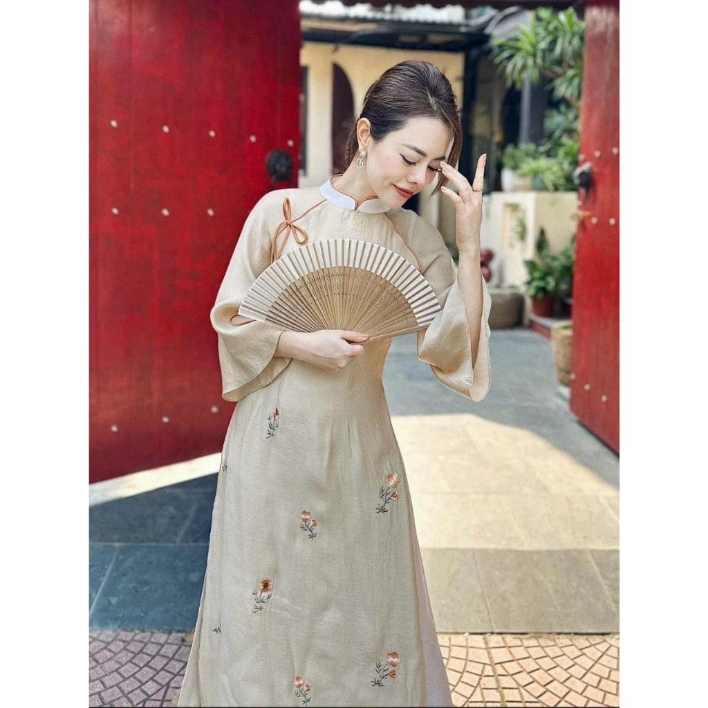 Áo Dài Cách Tân - Áo Dài Chi Giao Thiết Kế Dáng Suông 4 Tà Thêu Cao Cấp Sang Trọng Trẻ Trung