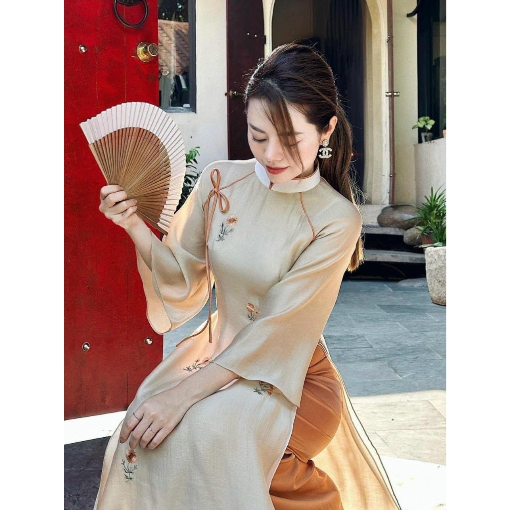 Áo Dài Cách Tân - Áo Dài Chi Giao Thiết Kế Dáng Suông 4 Tà Thêu Cao Cấp Sang Trọng Trẻ Trung