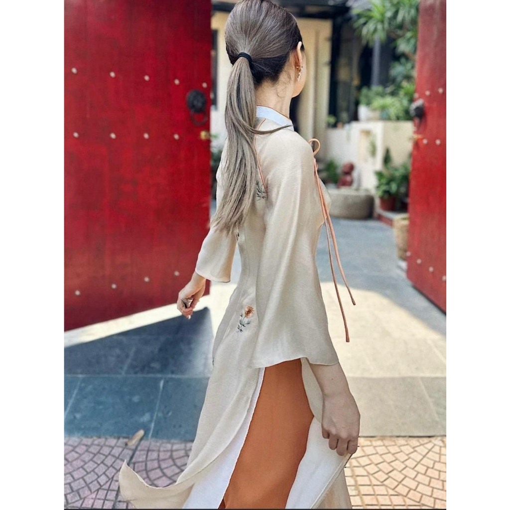 Áo Dài Cách Tân - Áo Dài Chi Giao Thiết Kế Dáng Suông 4 Tà Thêu Cao Cấp Sang Trọng Trẻ Trung