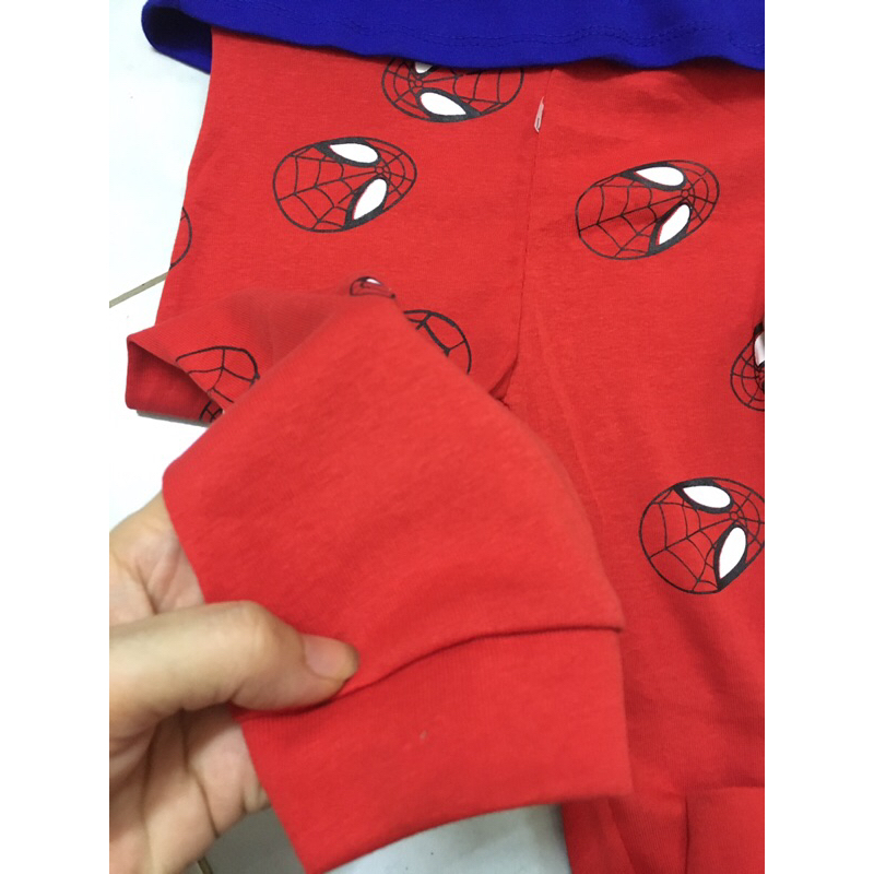 Bộ cotton bozip quần áo siêu nhân bé trai người nhện bộ dài tay thu đông bé trai