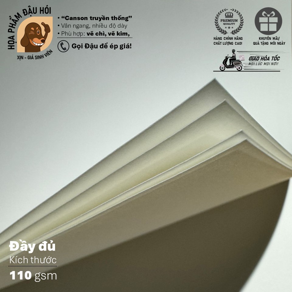 [ĐẬU HÓI]-Giấy Canson Đài Loan-A4-110gsm- vân ngang, màu ngà