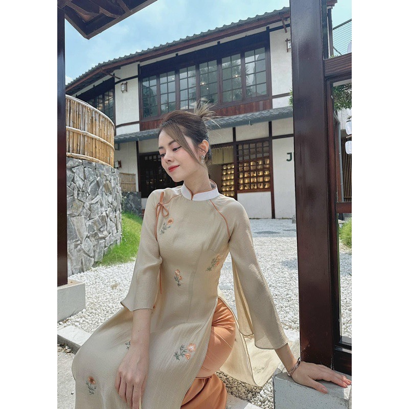 Áo Dài Cách Tân - Áo Dài Chi Giao Thiết Kế Dáng Suông 4 Tà Thêu Cao Cấp Sang Trọng Trẻ Trung