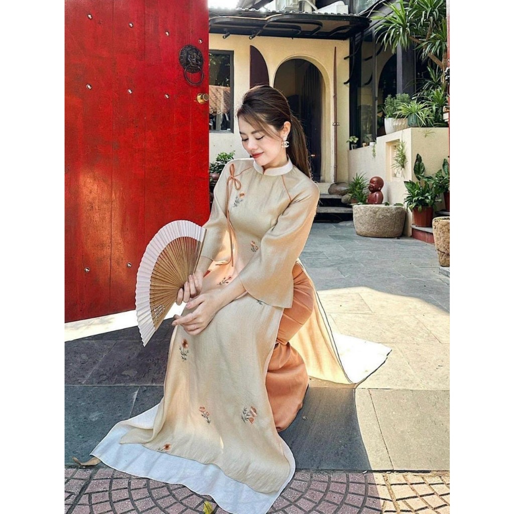 Áo Dài Cách Tân - Áo Dài Chi Giao Thiết Kế Dáng Suông 4 Tà Thêu Cao Cấp Sang Trọng Trẻ Trung