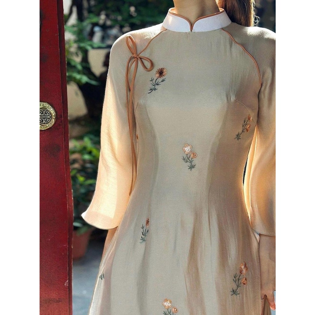 Áo Dài Cách Tân - Áo Dài Chi Giao Thiết Kế Dáng Suông 4 Tà Thêu Cao Cấp Sang Trọng Trẻ Trung