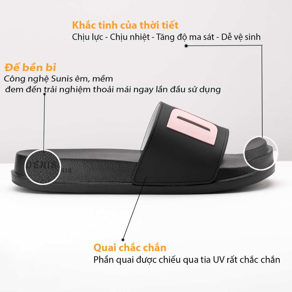 Dép nữ quai ngang Denis CT10 Black Pink Unisex Slipper thời trang