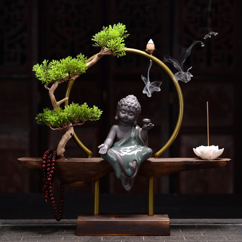Thác Khói Nước Phong Thủy Trầm Hương Decor Đèn Led HÀNG LOẠI 1 Nhiều mẫu Tượng chú tiểu, Phật, Bồ Tát GỐM SỨ CAO CẤP