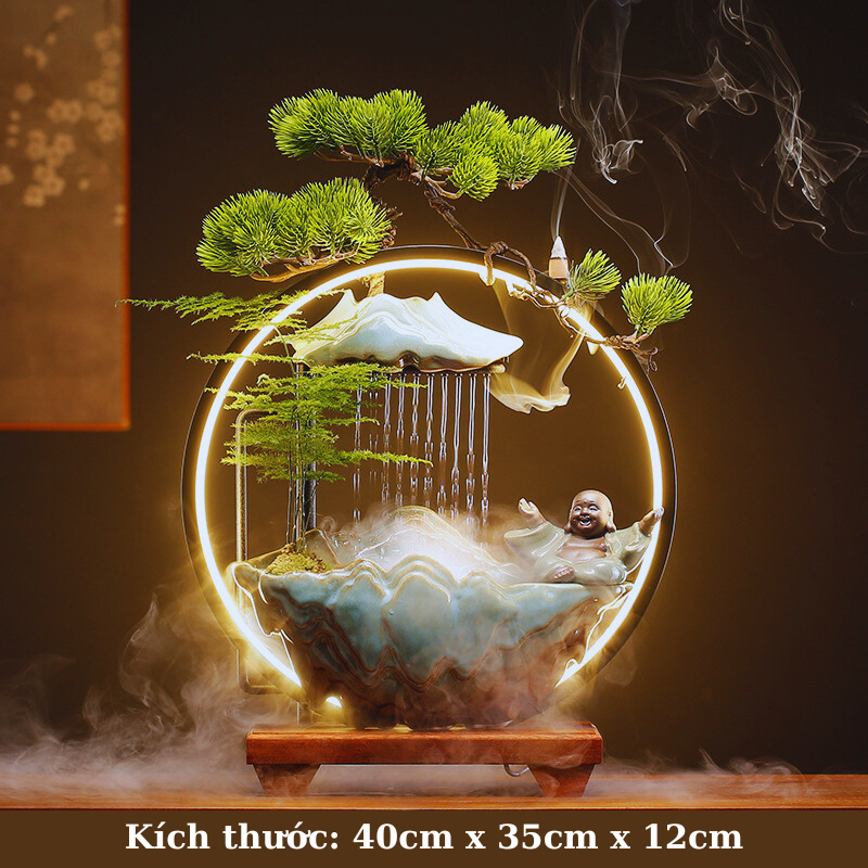 Thác Khói Nước Phong Thủy Trầm Hương Decor Đèn Led HÀNG LOẠI 1 Nhiều mẫu Tượng chú tiểu, Phật, Bồ Tát GỐM SỨ CAO CẤP