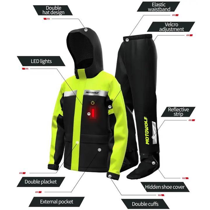Áo Mưa Bộ Motowolf MDL 0402B – Tích Hợp Bọc Giày, Đèn Led