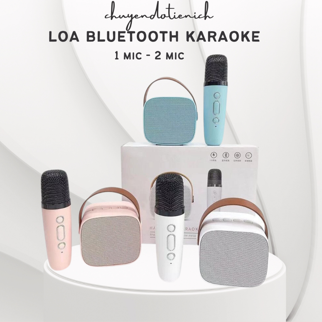 Karaoke Loa Bluetooth Mini Tặng Kèm Micro Hát Không Dây Có Tay Cầm Bass Hay