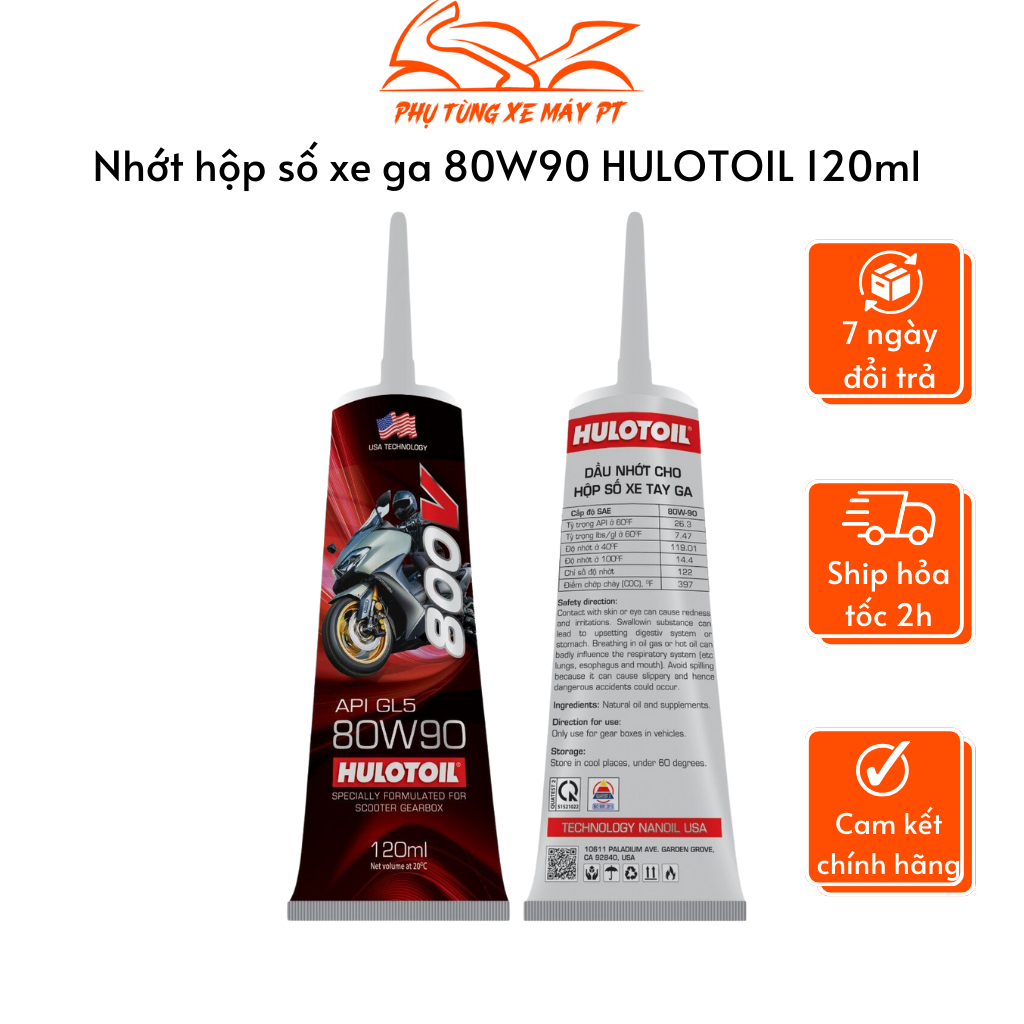 Dầu nhớt hộp số xe ga Hulotoil 80W90 120ml chính hãng, nhớt láp chuyên dụng tất cả loại xe tay ga