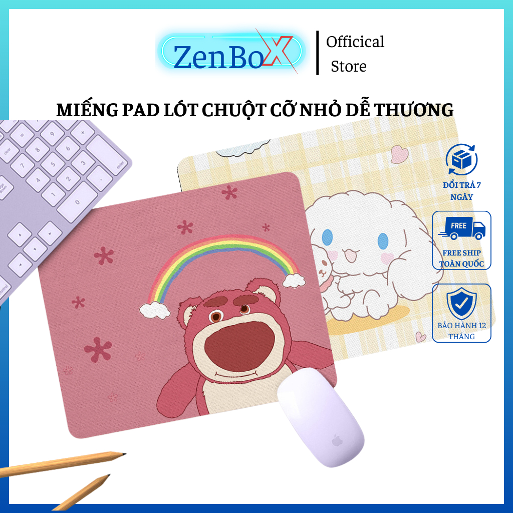 Lót chuột cỡ nhỏ in họa tiết ZenBox, miếng lót chuột máy tính 24x20cm dùng trong học tập và làm việc