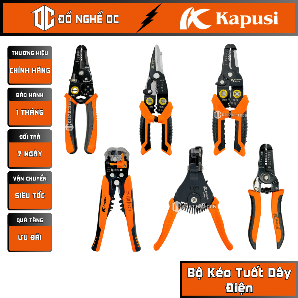 Bộ Kéo Tuốt Dây Điện, Kìm Tuốt Dây Điện Tự Động Kềm Bấm Cos, Cắt Dây Kapusi Nhật Bản Chuyên dùng để tuốt dây điện