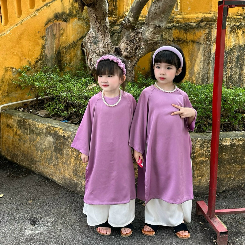 Áo Dài Bé Gái CELINA D21 Áo Dài Cách Tân Cho Bé Gái Tặng Kèm Bờm Chất Liệu Lụa Ngọc Trai Cao Cấp