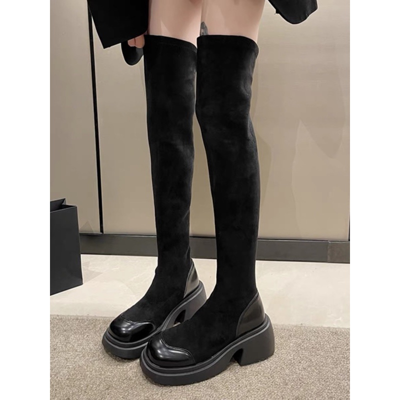 Bốt đùi nữ da lộn ôm chân đế dày cao 6cm không khoá