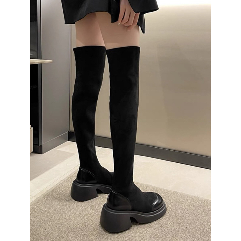 Bốt đùi nữ da lộn ôm chân đế dày cao 6cm không khoá