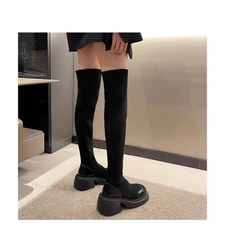 Bốt đùi nữ da lộn ôm chân đế dày cao 6cm không khoá