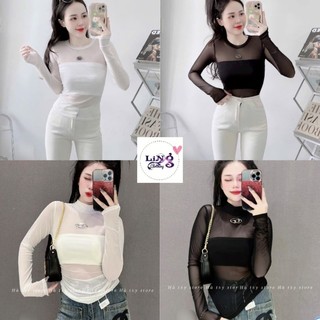 Áo ống zip phối lưới tay dài