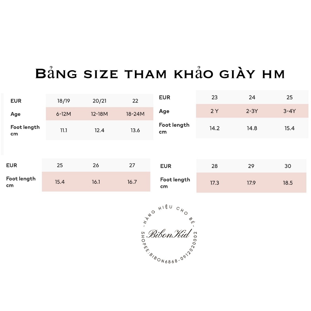Giày cho bé HM chính hãng từ 18/19 đến 30