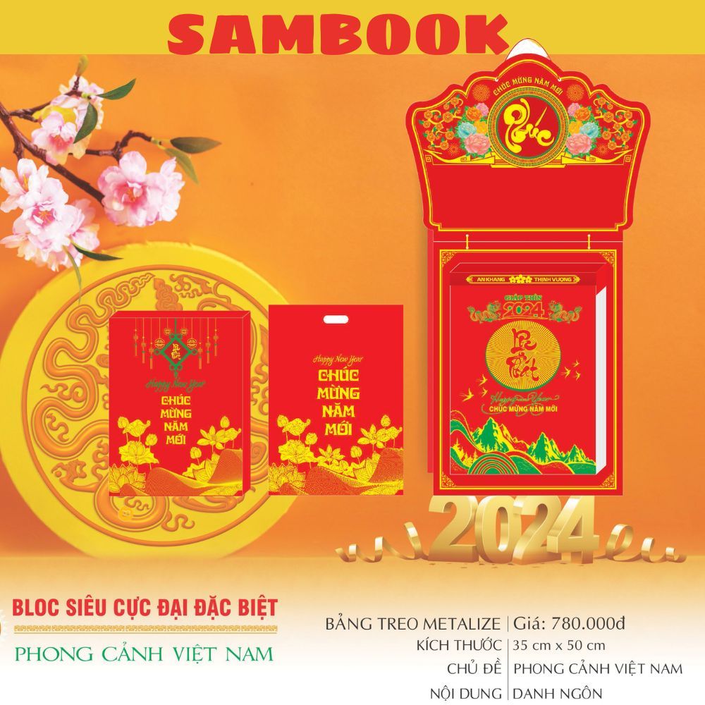 Bộ lịch 2024 bloc siêu cực đại phiên bản đặc biệt ,blok lịch siêu to khổng lồ kích thước 35x50cm kèm hộp và phong thư tế