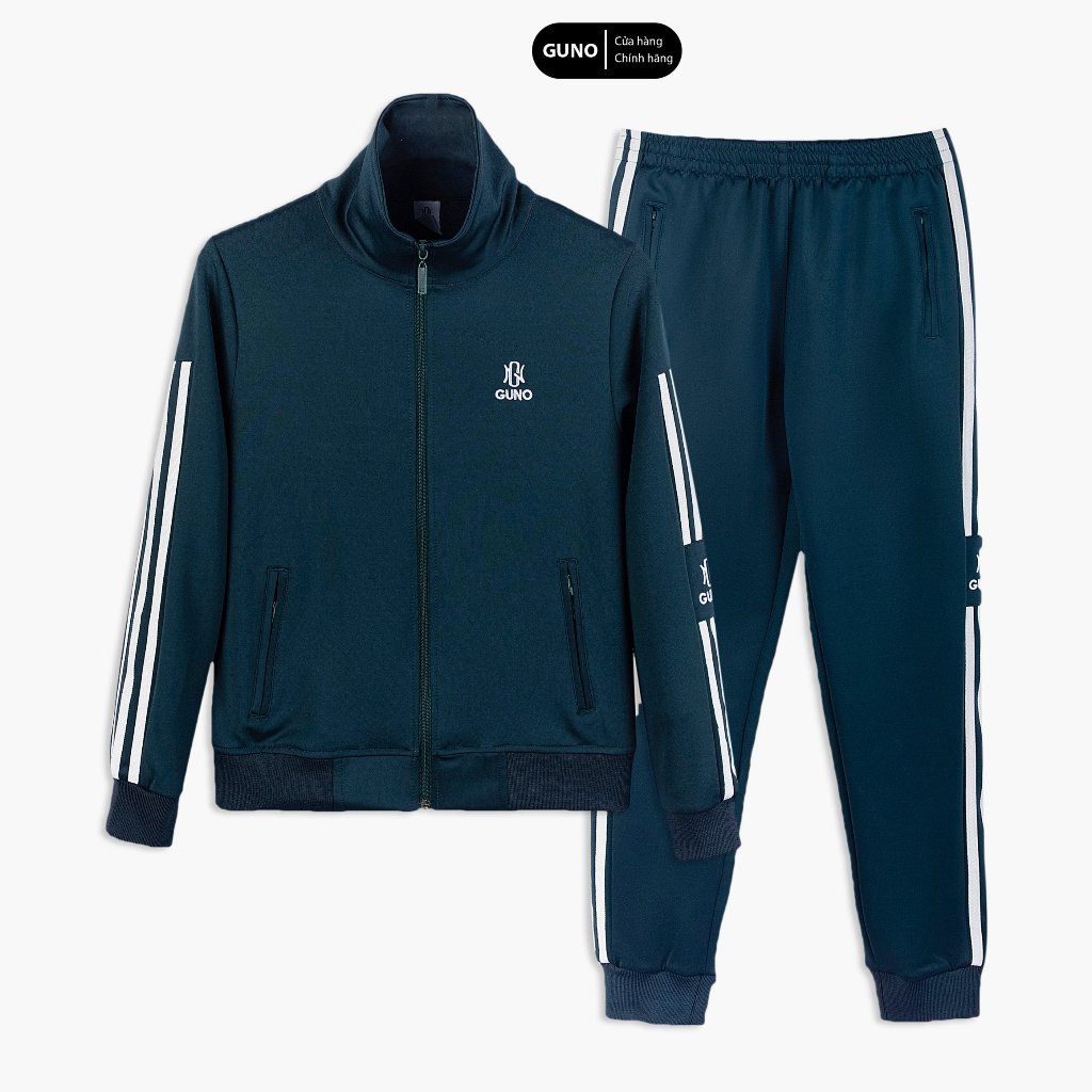 23DBNA02 Bộ đồ nỉ umi nam GUNO cổ bẻ tay 3 sọc ngắn, set thể thao thu đông thời trang hàng thethao.vnxk