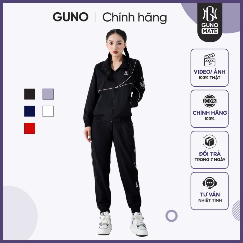 Bộ gió thể thao nữ GUNO 23DBNU05 tay sọc chéo lưới toàn thân, set đồ thu đông co gãn 4 chiều hàng thethao.vnxkn BGWG8