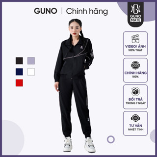 Bộ gió thể thao nữ GUNO 23DBNU05 tay sọc chéo lưới toàn thân, set đồ thu đông co gãn 4 chiều hàng thethao.vnxkn BGWG8