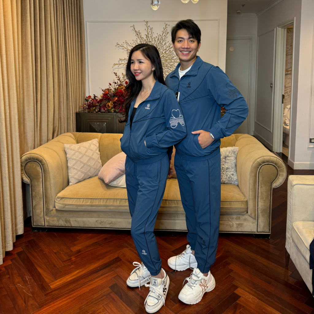 Bộ gió thể thao nam GUNO 23DBNA05 tay sọc chéo lưới toàn thân, set đồ thu đông co gãn 4 chiều hàng thethao.vnxkn