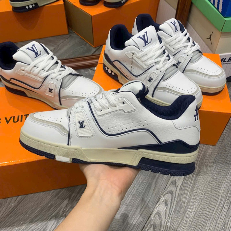 GIÀY THỂ THAO SNEAKER LV #54 TRẮNG XANH THAN ĐẾ NÂU MỚI LV #54 bản cao cấp, giày lv #54  kem xám