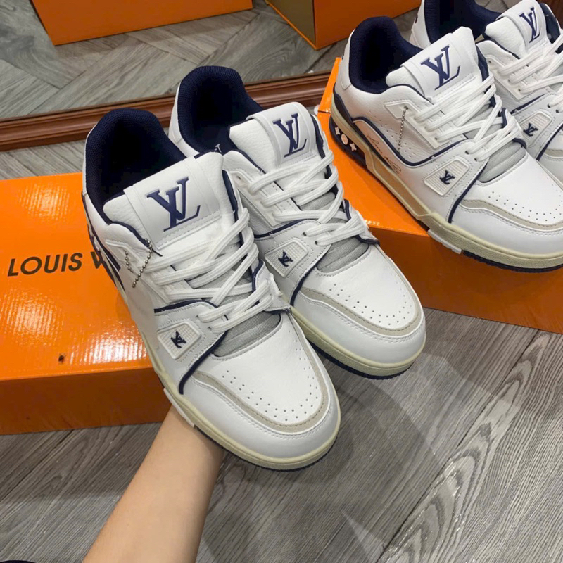 GIÀY THỂ THAO SNEAKER LV #54 TRẮNG XANH THAN ĐẾ NÂU MỚI LV #54 bản cao cấp, giày lv #54  kem xám