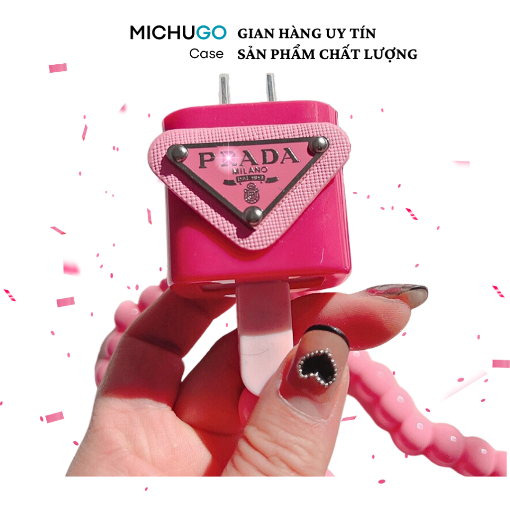 Bộ bảo vệ cáp sạc Prada cao cấp nhiều màu thiết kế tinh tế sang trọng dành cho cục sạc nhanh Iphone 18/20W Michugo Case
