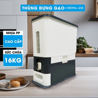Hộp đựng gạo 16KG - Thùng đựng gạo tiện ích 16kg Vinasu có cốc đong gạo nút bấm lấy gạo tự động.