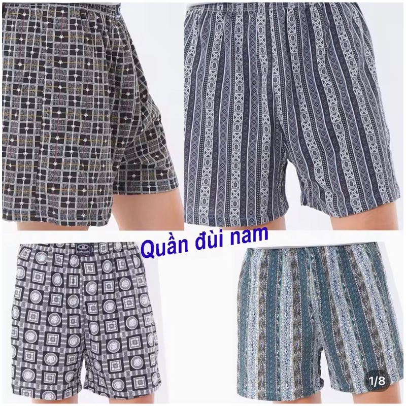 Quần đùi nam thun cotton hoa mặc ngủ, Quần lót nam trung niên thoáng mát thoải mái