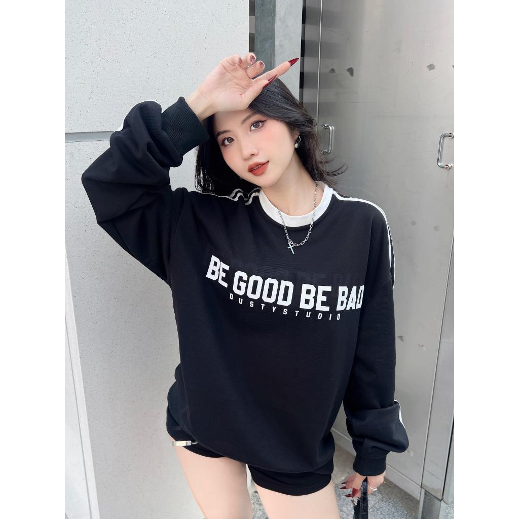 Áo Sweater Nam Nữ DUSTY STUDIO Phối 3 Sọc Nỉ Chân Cua hình in cao thành phong cách trẻ trung cá tính