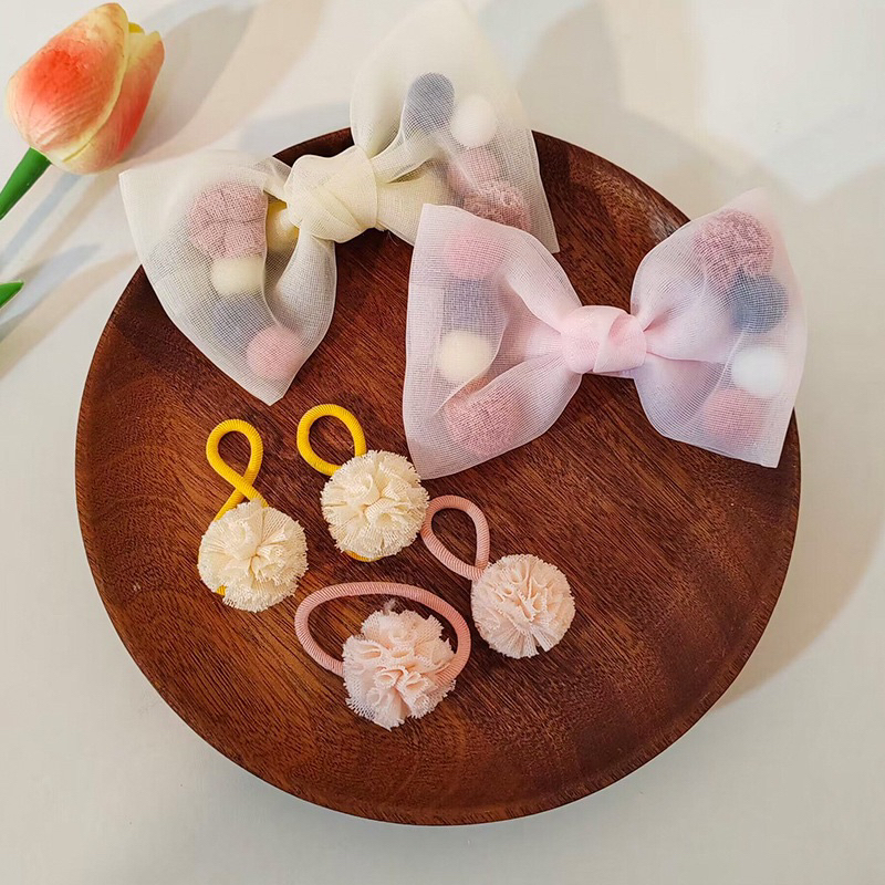 Kẹp và cột tóc vải voan đính nơ phiên bản Hàn Quốc cho bé