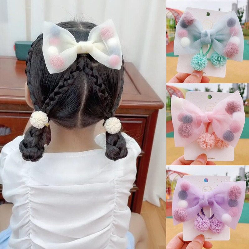 Kẹp và cột tóc vải voan đính nơ phiên bản Hàn Quốc cho bé