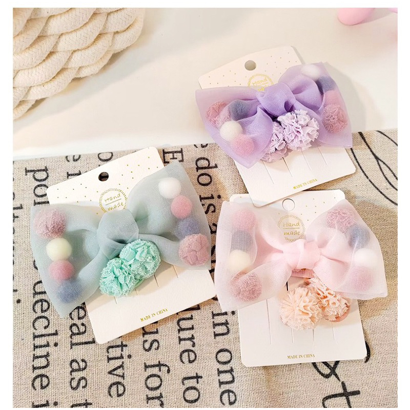 Kẹp và cột tóc vải voan đính nơ phiên bản Hàn Quốc cho bé