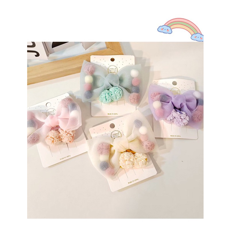 Kẹp và cột tóc vải voan đính nơ phiên bản Hàn Quốc cho bé