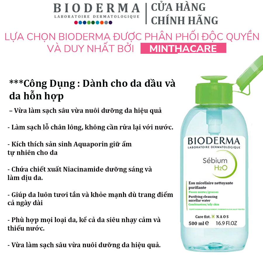 Nước tẩy trang bioderma dành cho da dầu và da nhạy cảm dung tích 500ml