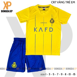 Quần áo bóng đá trẻ em, đồ đá banh trẻ em Al Nassr Vàng 2023 Vải thun lạnh Cao cấp