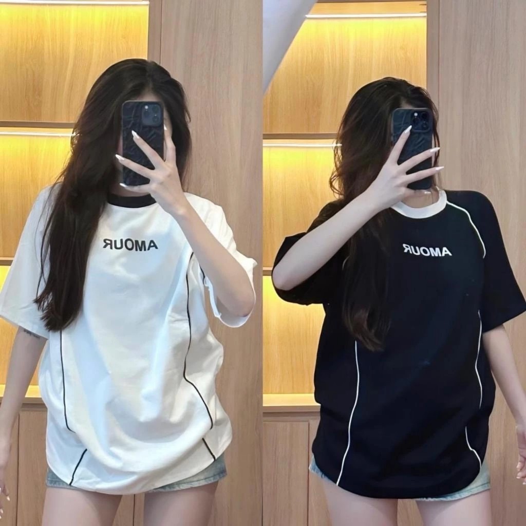 Áo thun unisex nữ tay lỡ form rộng in chữ AMOUD Avaten M1162