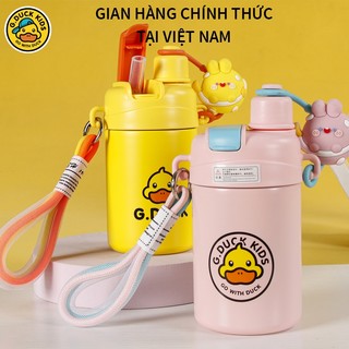 Bình Nước Giữ Nhiệt Dạng Nút Bấm Và Ống Hút Cho Bé Uống Nước 2 Trong 1 Tiện Lợi 460ml G.Duck Kids