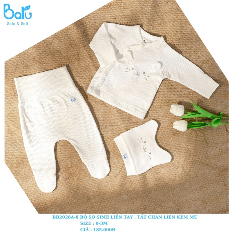 Baru - Bộ sơ sinh liền tay tất chân liền kèm mũ