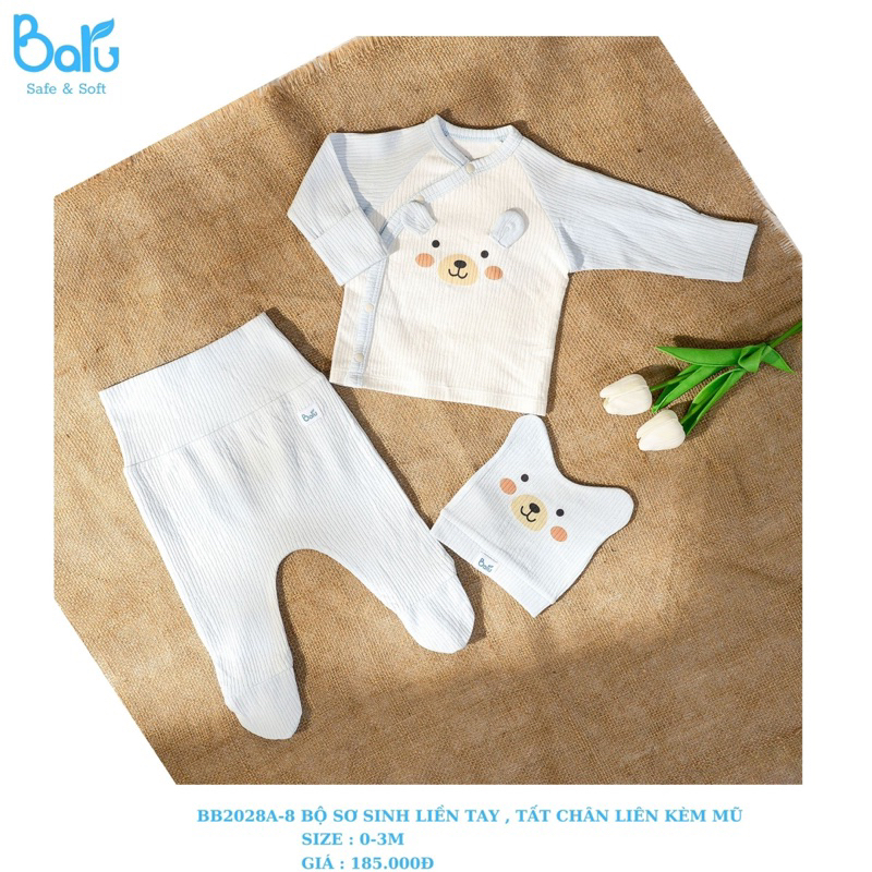 Baru - Bộ sơ sinh liền tay tất chân liền kèm mũ