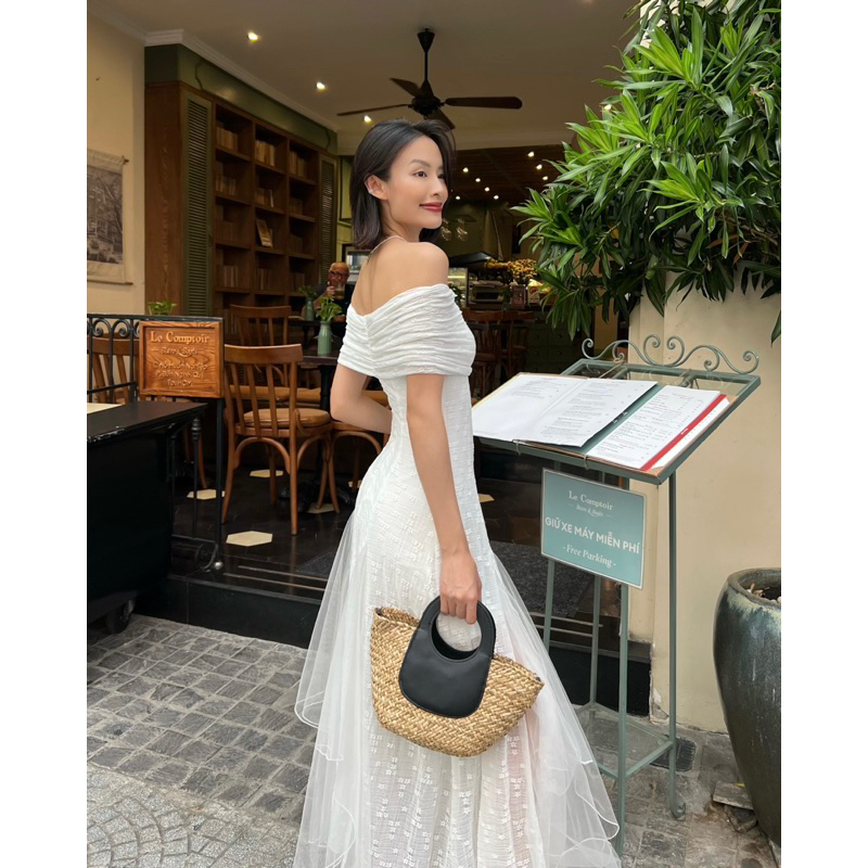 SUNDEI |  Đầm maxi trễ vai dáng dài chiết eo xẻ tà Cinderella Dress