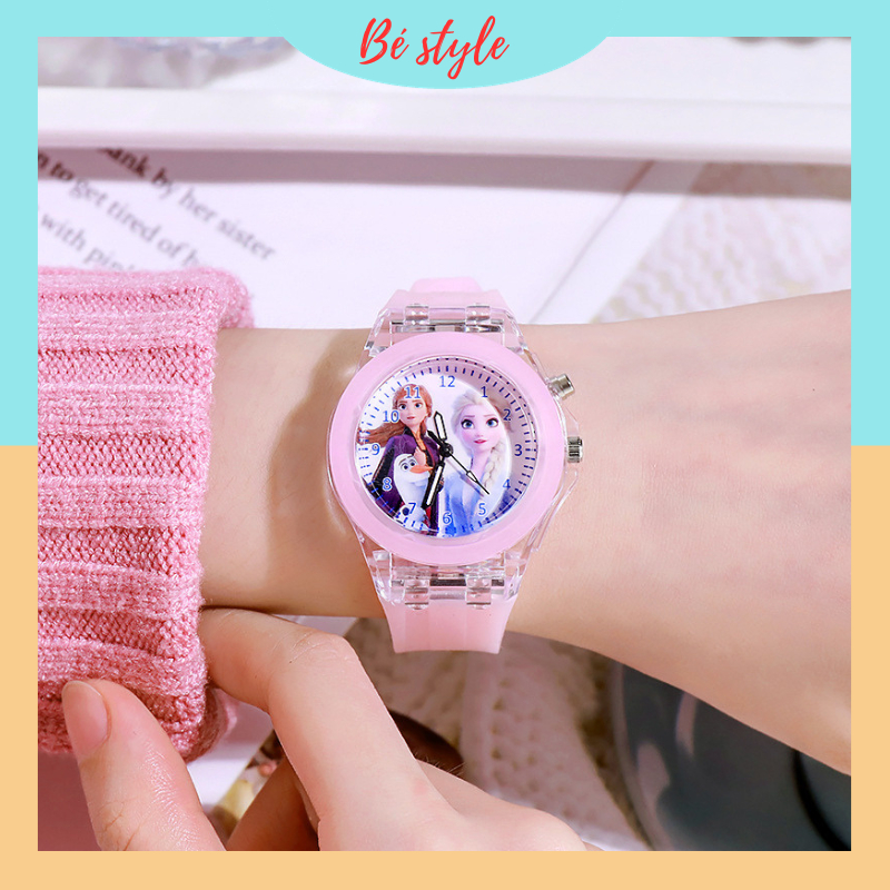 Đồng hồ elsa cho bé gái đeo tay trẻ em có đèn phát sáng đồng hồ trẻ em nữ học sinh từ 5 tuổi đến 15 tuổi ĐH01